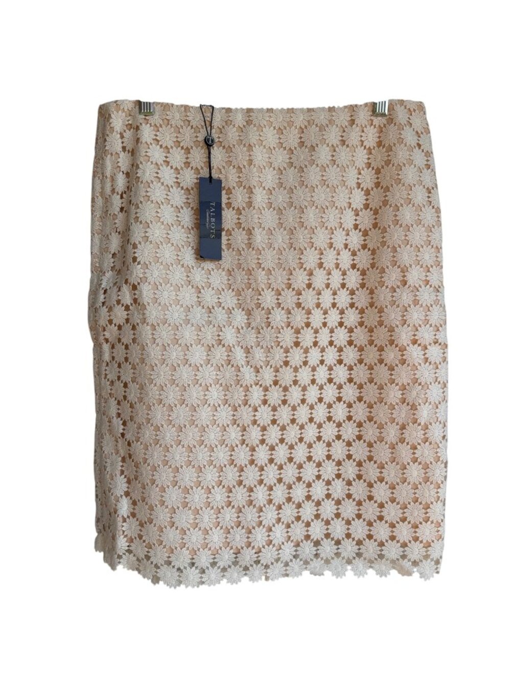 Talbots Women Floral Lace Daisy Boho Chic Formal Pencil Skirt Beige 12 Lined NWT - Picture 1 of 12